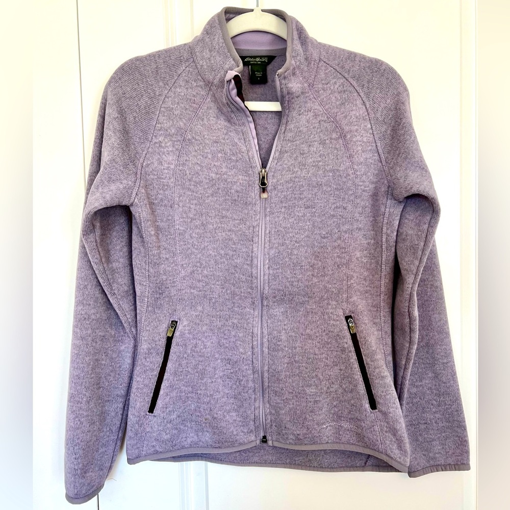 Eddie Bauer Lavender Knit Full Zip Mock Neck Jacket Sweater Women's Size Smalll